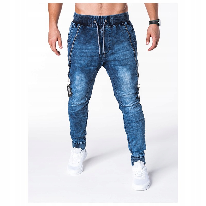 OMBRE Bojówki Spodnie Męskie Jeans Gumka Granat XL
