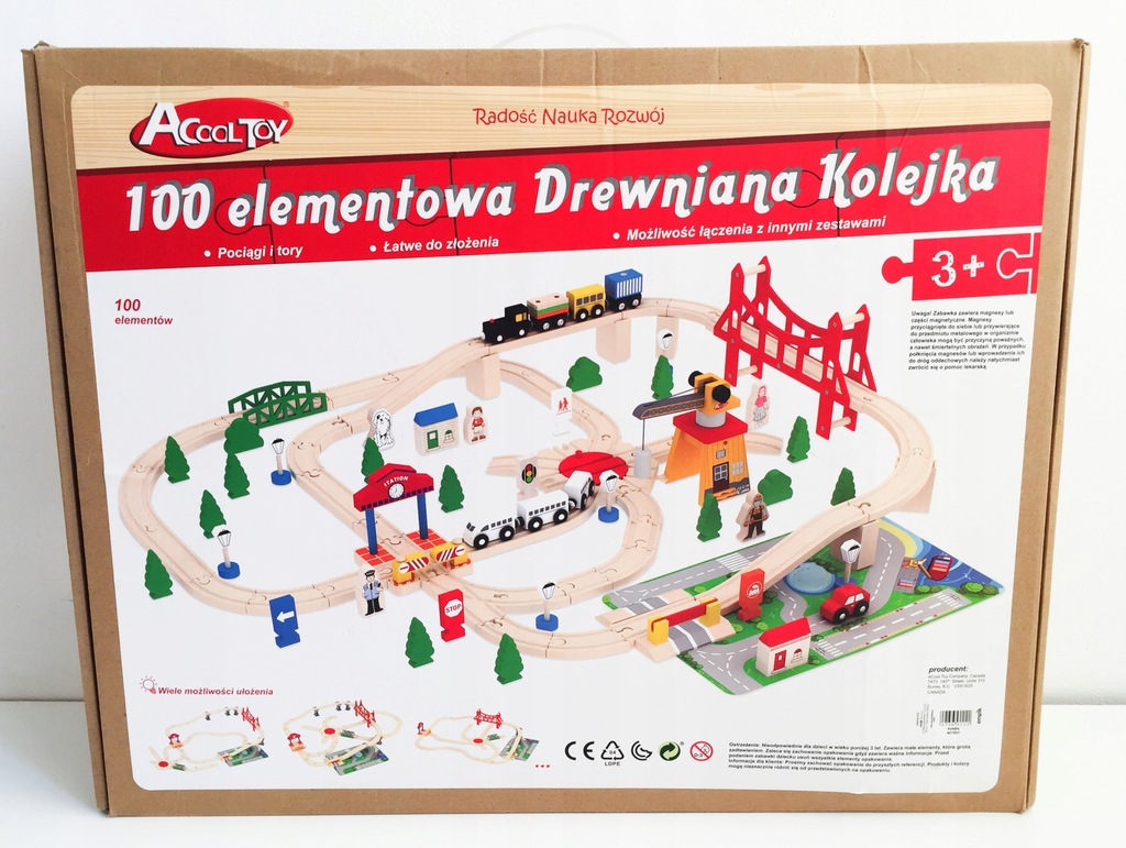 ACOOL TOY Drewniane Kolejka z Torami 100 Elementow