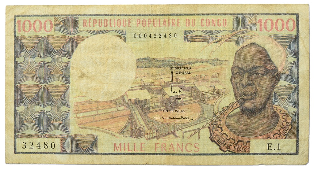 21.Congo, 1 000 Franków 1974 rzadki, P.3.a, St.3