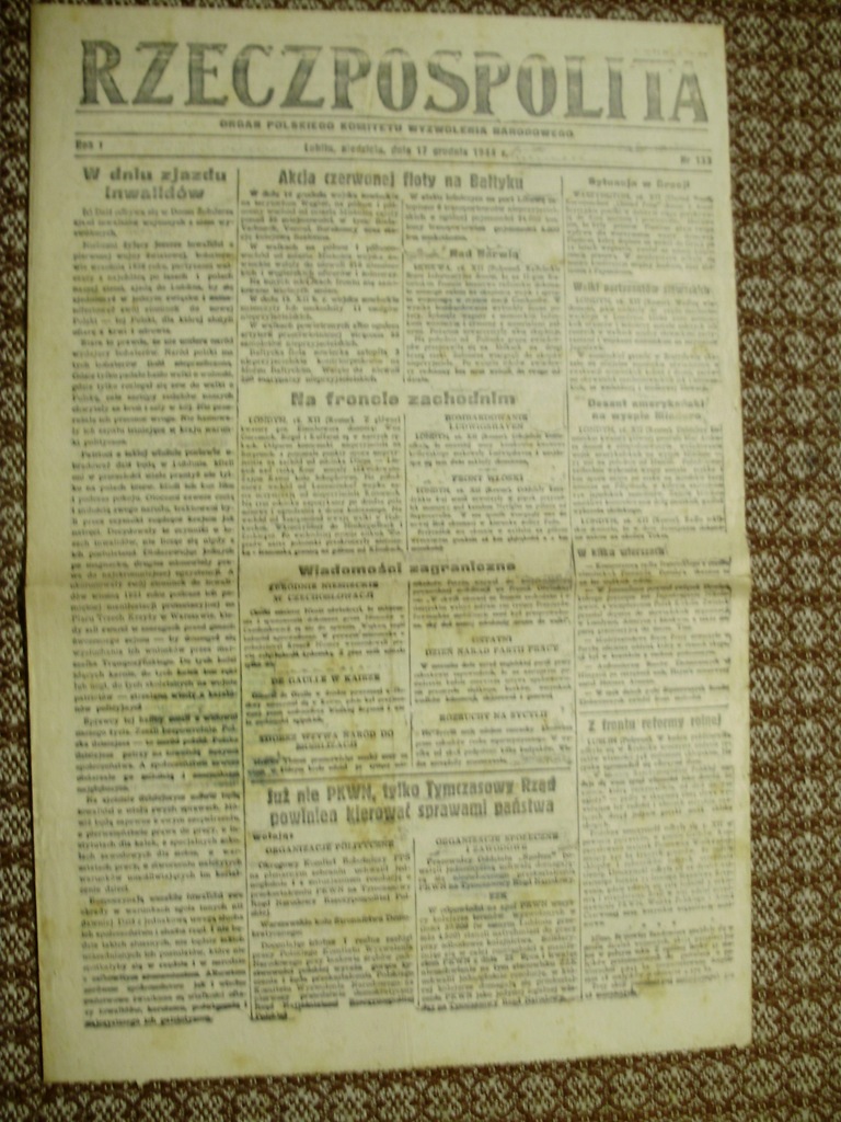 Stara gazeta &quot;Rzeczpospolita &quot;17.12. 44