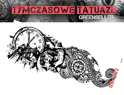 Tatuaż na całą rękę 45cm x 15cm! Rękaw 3D ZEGAR 