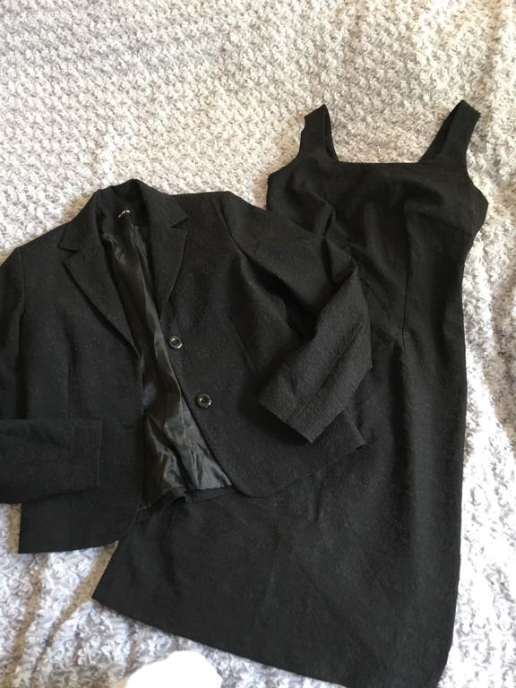 Kmx 40 komplet sukienka żakiet czarny prosty żałob