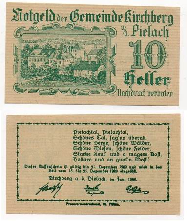 AUSTRIA / KIRCHBERG 1920 10 HELLER