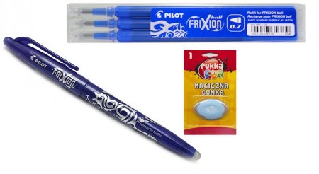 zestaw FRIXION pióro długopis gumka 3 wkłady CZARN