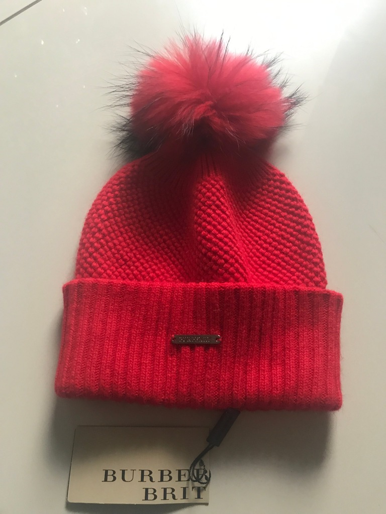  Piekna Czapka Burberry!!Jenot!Czerwona!!