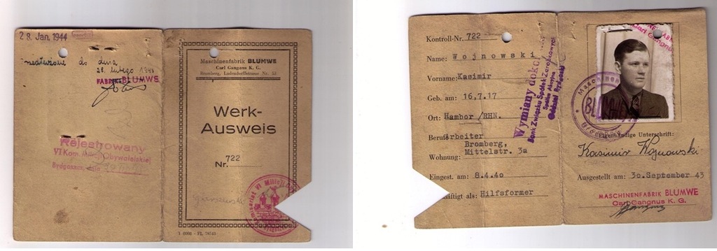 Werk-Ausweis Maschinenfabrik BLUMWE Carl Gangnus K