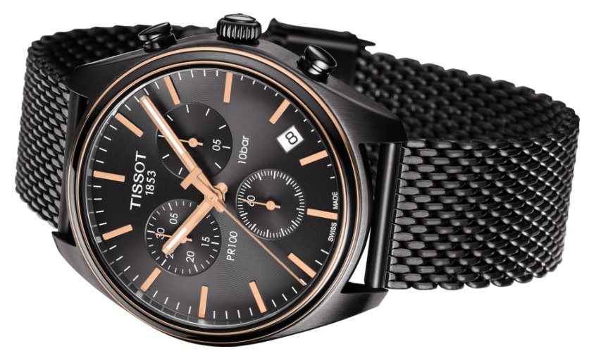 ZEGAREK TISSOT PR 100 CHRONO MESH BLACK ROSE GOLD