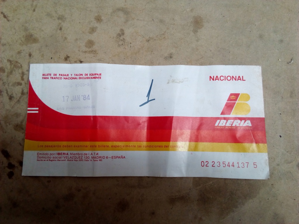 Bilet lotniczy Hiszpania IBERIA dla kolekcjonera