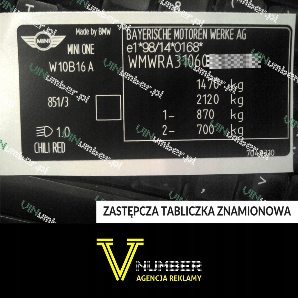 Tabliczka naklejka znamionowa Mini One Cooper
