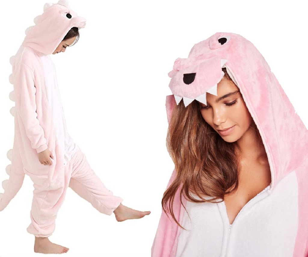 KIGURUMI PIŻAMA DINOSAUR STRÓJ ONESIE RÓŻOWY M