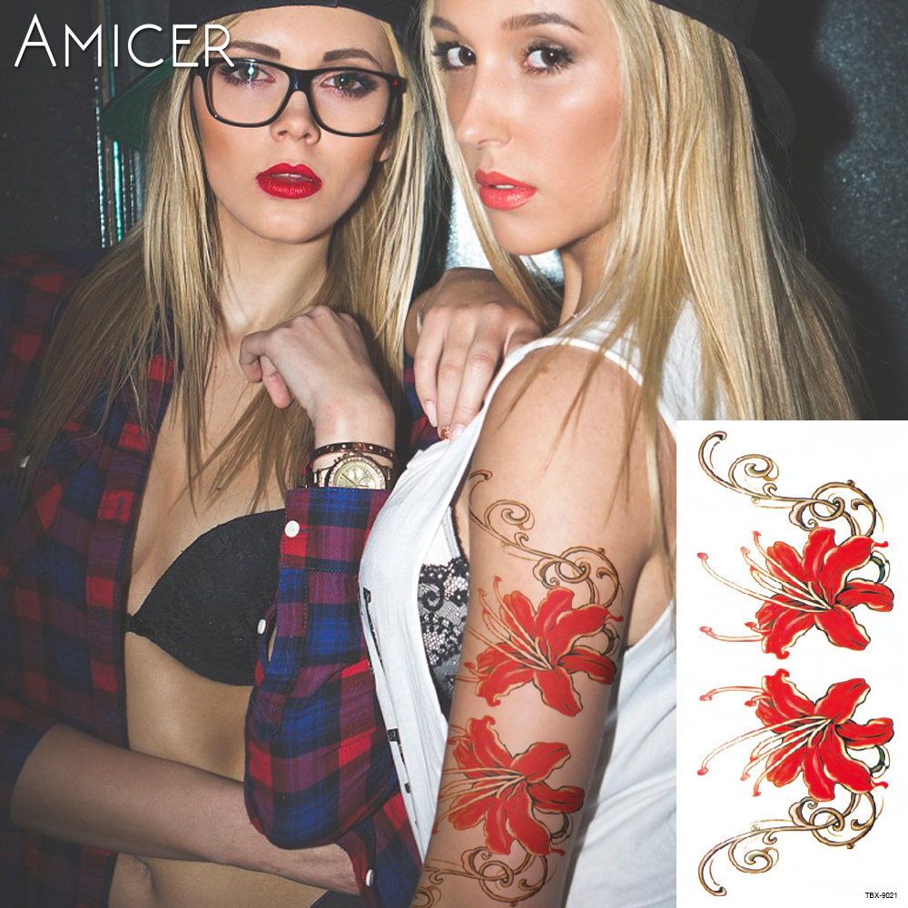 Tatuaz zmywalny Czerwone lilie tattoo