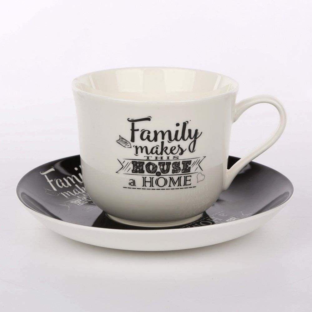 FAMILY HOME FILIŻANKA JUMBO 430 ML + SPODEK CZERŃ