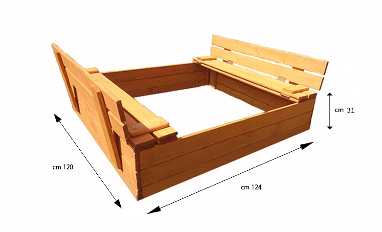 PIASKOWNICA 124x128x31ZAMYKANA Z POKRYWA LAWKAMI