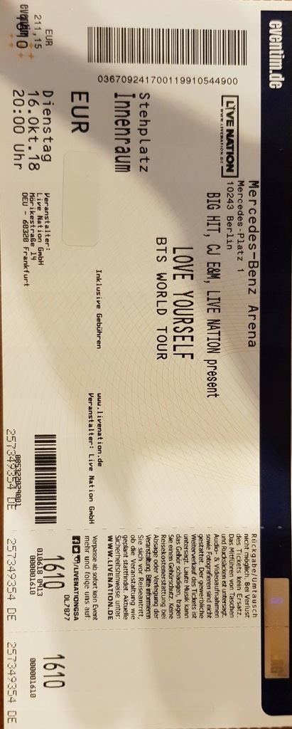Bilety BTS ''Love Yourself'' Merecedes-Benz Arena