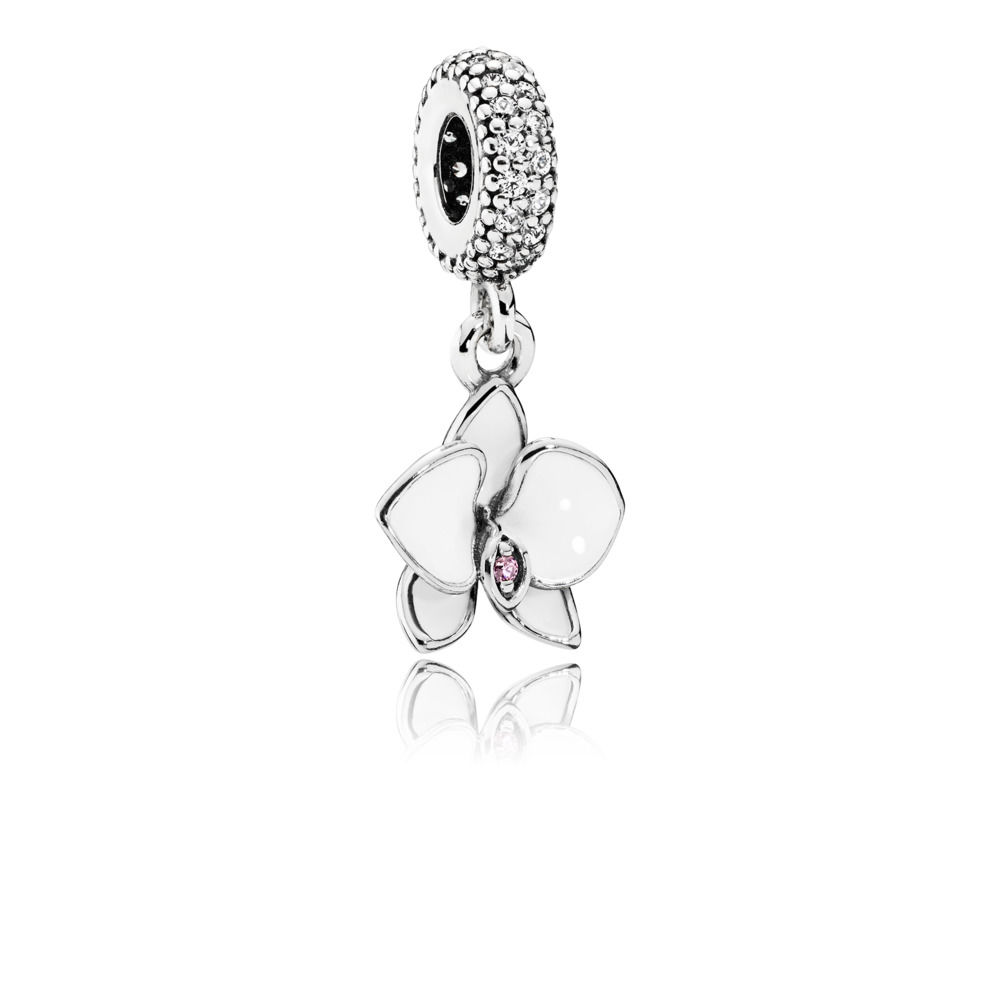 Pandora  Wisząca  Biała orchidea    S925 ALE