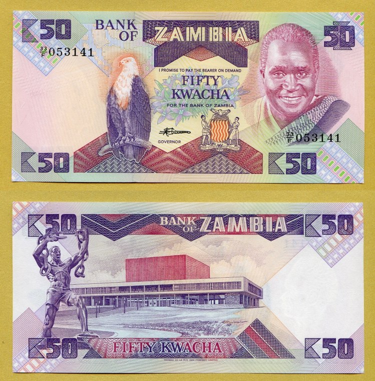 -- ZAMBIA 50 KWACHA nd/ 1980-88 33/F P28a UNC
