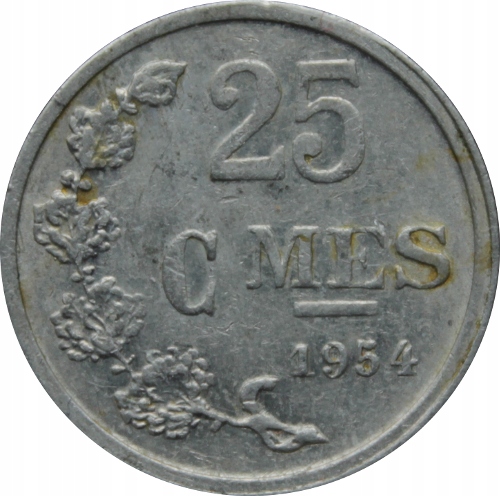 25 centymów 1954 Luksemburg 180° st.III