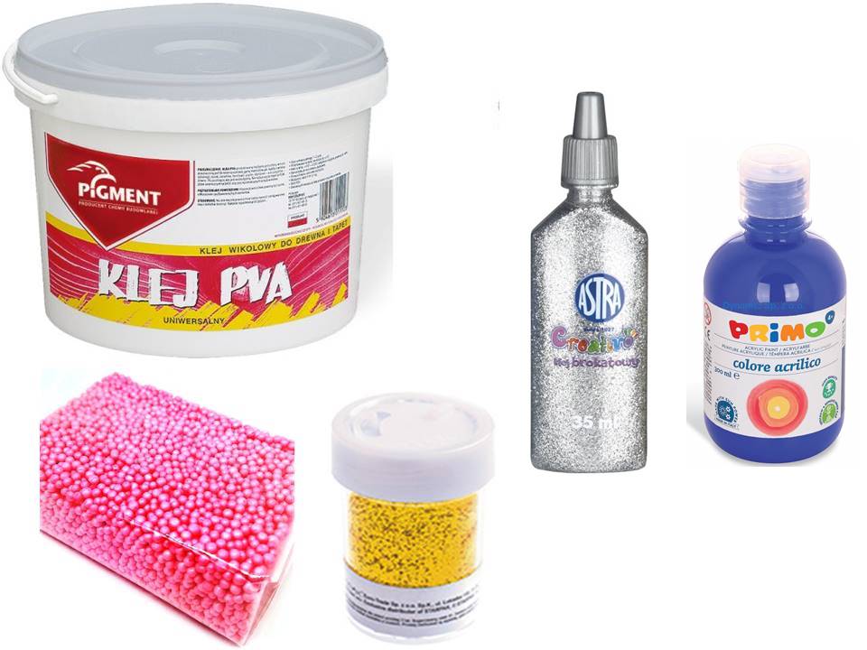 Zestaw GLUTY Klej PVA 1kg+Piankolina+Brokaty+Farba