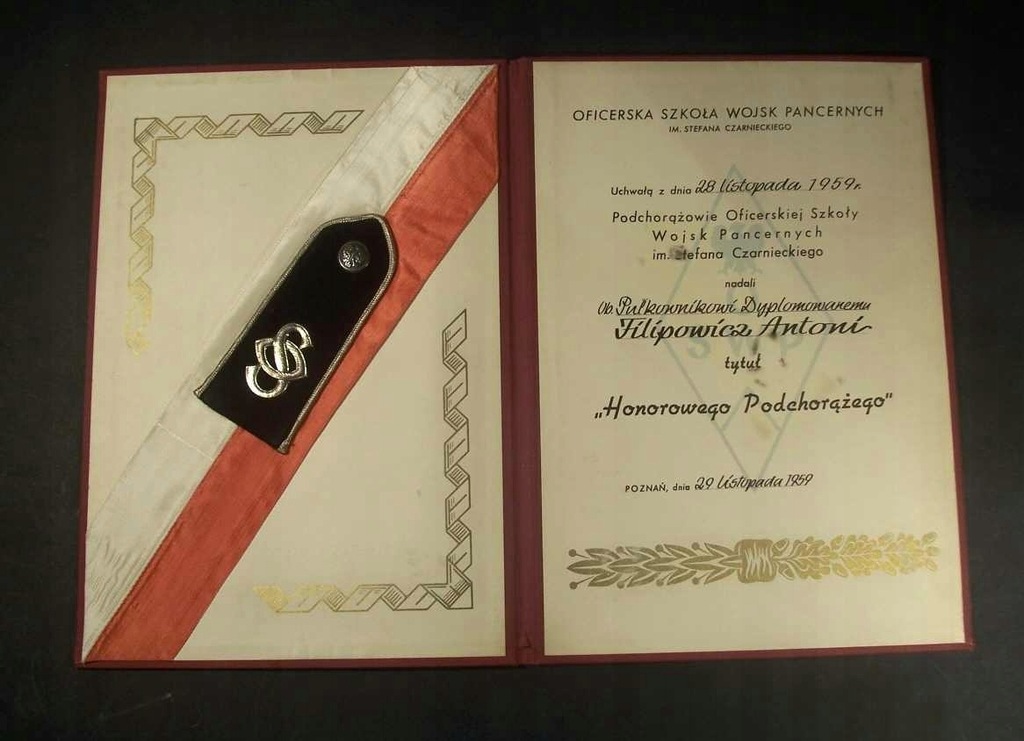 1959 - Dyplom WOJSKA PANC. Płk Filipowicz