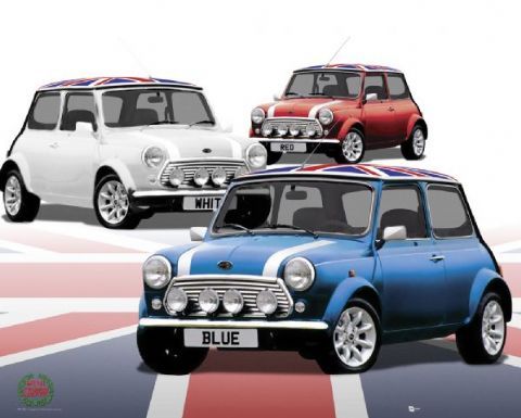 Mini Cooper - Brytyjska flaga - plakat 50x40 cm