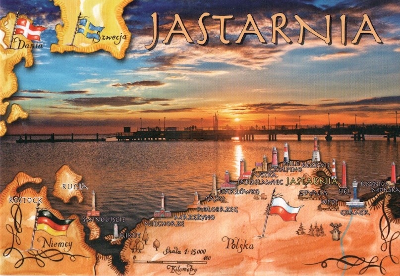 JASTARNIA - MOLO + MORZE i MAPA POLSKI + FLAGA -