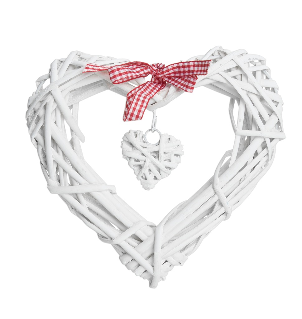 Dekoracja na Komunie Białe serce z wikliny 15x15cm