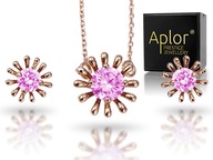 Różowy Kwiatuszek Komplet Krysz. Swarovski Bloom kolczyki PUDEŁKO kwiatki