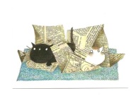 Pocztówka - F. Westendorp, Dwa kotki i kryjówka z gazet