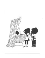 Pocztówka - Julek i Julka i dziecko w kołysce / cz.b.