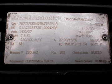 silnik elektryczny 7,5 kw motoreduktor 27 obr ham