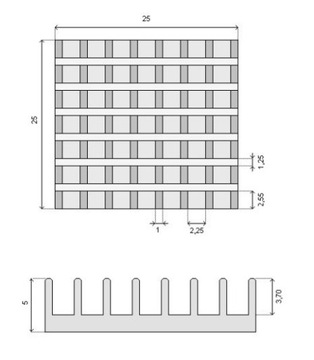 РАДИАТОР 25 х 25 х 5 мм алюминий черный (3900a)