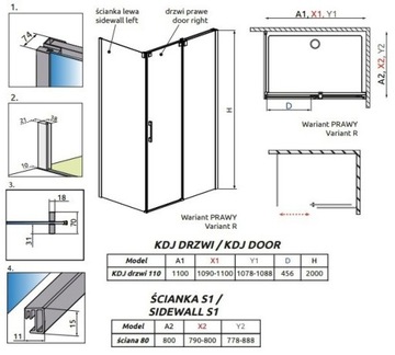 kabina RADAWAY ESPERA KDJ 110x80 PRAWA PRZEJRZYSTE