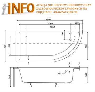 BESCO PRAKTIKA УГЛОВАЯ ВАННА 150x70 КОРПУС СИФОНА