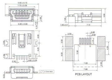 Gniazdo miniUSB typu B, SMD - NAVI