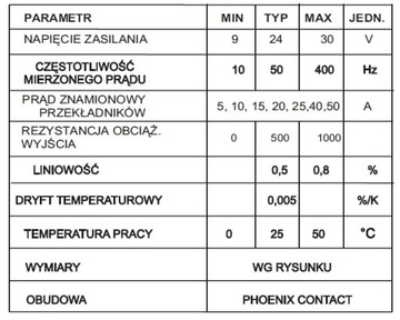 Przetwornik wartości skutecznej prądu AC 5A-50A