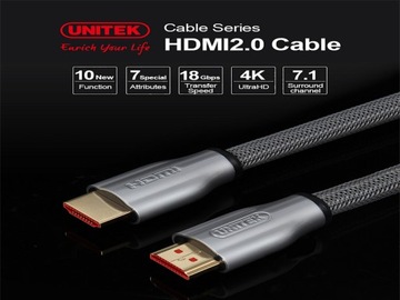 Кабель Unitek HDMI-HDMI 2.0 2.0a 2.0b 3м 4K в оплетке