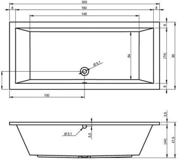 ВАННА RIHO LUSSO 200x90 BA60 + НОЖКИ + СИФОН + ПОДГОЛОВНИК