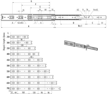 Шариковая направляющая H-45, L- 300 мм GX GTV