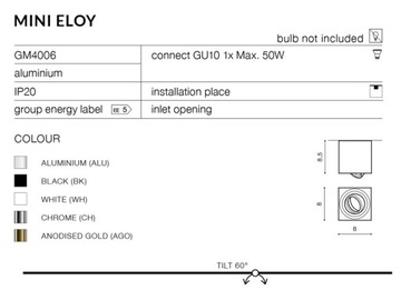 MINI ELOY aluminium AZ1754 lampa techniczna spot reflektor halogen Azzardo