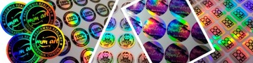 ВОДОНЕПРОНИЦАЕМЫЕ голограммные наклейки с логотипом CMYK + БЕЛЫЙ