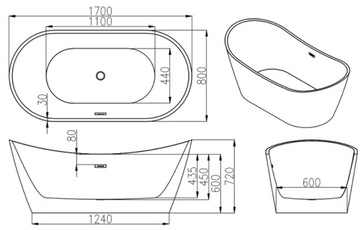 MEXEN MONTANA ОТДЕЛЬНОСТОЯЩАЯ ВАННА 170x80 + АККУМУЛЯТОРНАЯ БАТАРЕЯ