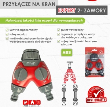 MAAN EXPERT Przyłącze na kran 2 zawory, 3/4 cala