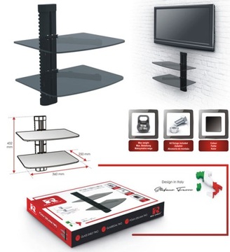 СТЕКЛЯННАЯ ПОЛКА НАСТЕННАЯ ДЛЯ RTV, АУДИО-ВИДЕОАППАРАТУРЫ