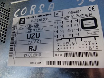 CORSA D 3D 1.2 A12XER РАДИО CD 30 13357129
