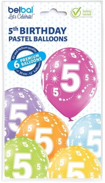 Balony 5 urodziny birthday mix kolorowe 6szt