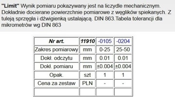 LIMIT MIKROMETR 0-25mm 119100105