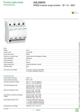ogranicznik przepięć D 4P 8kA iPRD 8kA A9L08600
