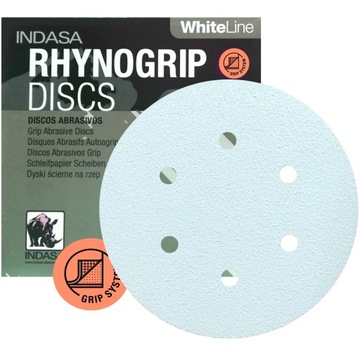 INDASA WHITE LINE KRĄŻEK NA RZEP PAPIER ŚCIERNY DYSK 150MM P180 6H 50SZT