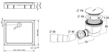 RADAWAY LAROS ДУШЕВОЙ ПОДДОН D 100x80 С КОРПУСОМ + СИФОН