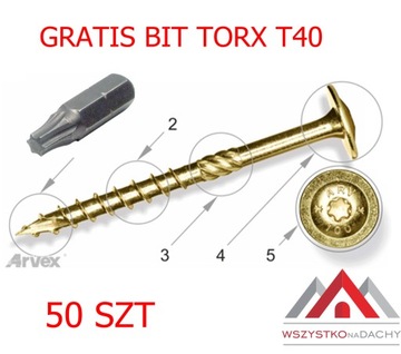 ARVEX СТОЛЯНЫЕ ВИНТЫ ДЛЯ ДЕРЕВА TORX 8x340 + БИТА